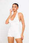 White Plunge Halterneck Backless Playsuit