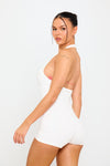 White Plunge Halterneck Backless Playsuit