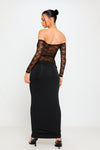 Black Sheer Lace Off Shoulder Long Sleeve Bodysuit