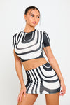Black Abstract Print Crop Top & Mini Skirt Co-Ord