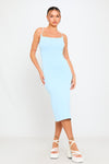 Light Blue Knit Crochet Tie Back Side Split Midi Dress