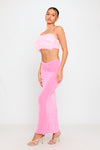 Pink Fluffy Faux Fur Spaghetti Strap Crop Top