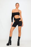 Black Cut Out Detail One Sleeve Playsuit