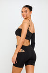 Black Cut Out Detail One Sleeve Playsuit