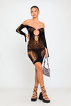 Black Sheer Off Shoulder Asymmetric Cut Out Mini Dress