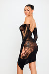Black Sheer Off Shoulder Asymmetric Cut Out Mini Dress