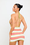 Multi Knit Stripe Halterneck Backless Mini Dress