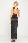 Black Satin High Waisted Long Maxi Skirt