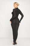 Black High Neck Sheer Knit Long Sleeve Midi Dress