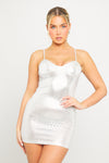 Silver Metallic Print Bustier Strappy Bodycon Mini Dress