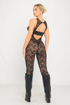 Black Sheer Lace Cut Out Detail Insert Jumpsuit