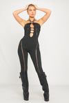 Black Mesh Cut Out Ladder Detail Halterneck Jumpsuit