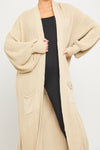 Stone Knitted Balloon Sleeve Long Cardigan