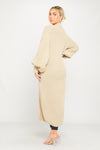 Stone Knitted Balloon Sleeve Long Cardigan