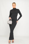 Black Ribbed Turtle Neck Long Sleeve Maxi Dress