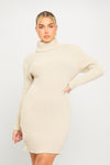 Stone Chunky Knit Roll Neck Jumper Dress