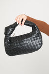 Black Faux Leather Woven Knot Top Handle Mini Bag