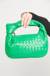 Green Faux Leather Woven Knot Top Handle Mini Bag