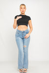 Black Seamless Cap Sleeve Crop Top