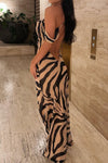 Nude Zebra Cut Out Open Back Maxi Dress