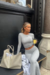 Light Grey Fold Over Flared Leggings & Long Sleeve Top Co-Ord