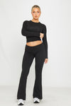 Black Fold Over Flared Leggings & Long Sleeve Top Co-Ord