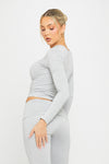 Light Grey Fold Over Flared Leggings & Long Sleeve Top Co-Ord