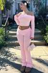 Pink Off Shoulder Top & Fold Over Leggings Co-Ord
