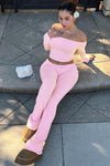 Pink Off Shoulder Top & Fold Over Leggings Co-Ord
