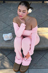 Pink Off Shoulder Top & Fold Over Leggings Co-Ord