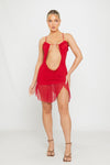 Red Mesh Cut Out Frill Detail Mini Dress