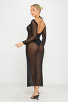 Black Sheer Knit Open Back Maxi Dress Cover Up