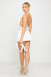 White Sheer Lace Plunge Ruffle Halter Mini Dress