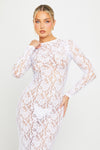 White Sheer Lace Long Sleeve Bodycon Maxi Dress