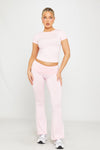 Pink Fold Over Flared Leggings & Short Sleeve Top Co-Ord