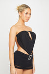 Black Mesh Cut Out Embellished Open Back Mini Dress