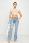 White Sheer Lace Short Sleeve Crop Top