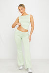 Light Sage Open Back Crop Top & Fold Over Flared Leggings