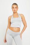 Light Grey Halterneck Top & Fold Over Flared Leggings