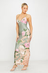 Green Floral Print Strappy Plunge Maxi Dress