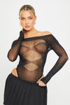 Black Sheer Cut Out Rhinestone Detail Bodysuit