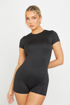 Black Seamless Short Sleeve Playsuit