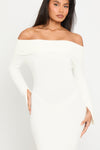 Cream Knitted Off Shoulder Long Sleeve Maxi Dress