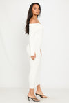 Cream Knitted Off Shoulder Long Sleeve Maxi Dress