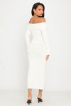 Cream Knitted Off Shoulder Long Sleeve Maxi Dress