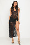 Black Lace Keyhole Thigh Split Maxi Dress