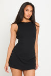 Black Crepe Open Back Sleeveless Mini Dress