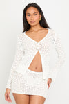 White Knit Shell Button Cardigan & Mini Skirt Co-Ord