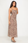 Leopard Print Cowl Neck Strappy Maxi Dress