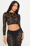 Black Sheer Lace Long Sleeve Top & Maxi Skirt Co-Ord